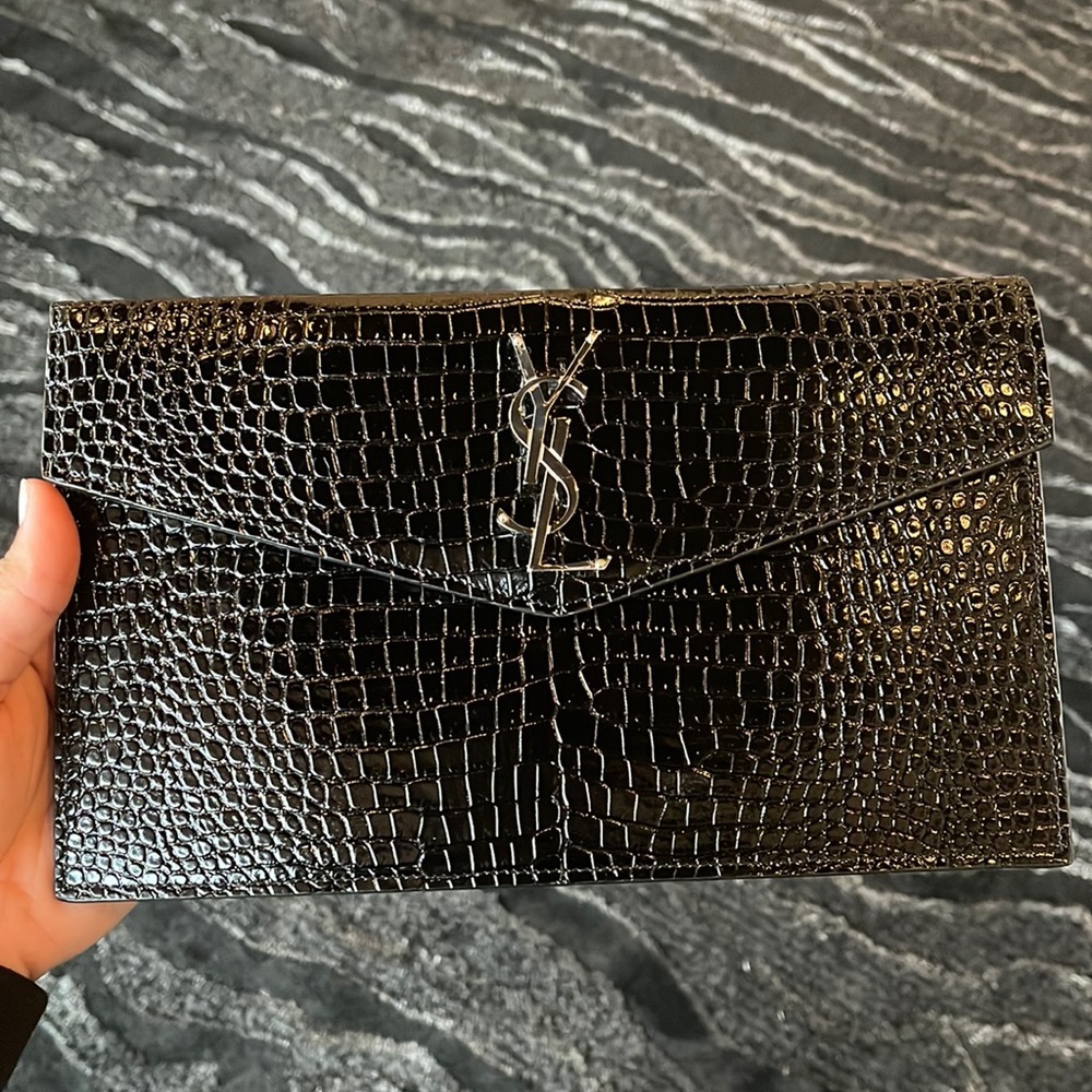 Uptown Pouch Crocodile Embossed Shiny Leather